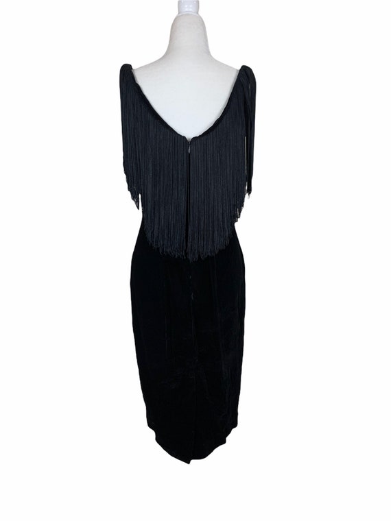 Vintage Black Velvet Fringe Wriggle Dress - image 3