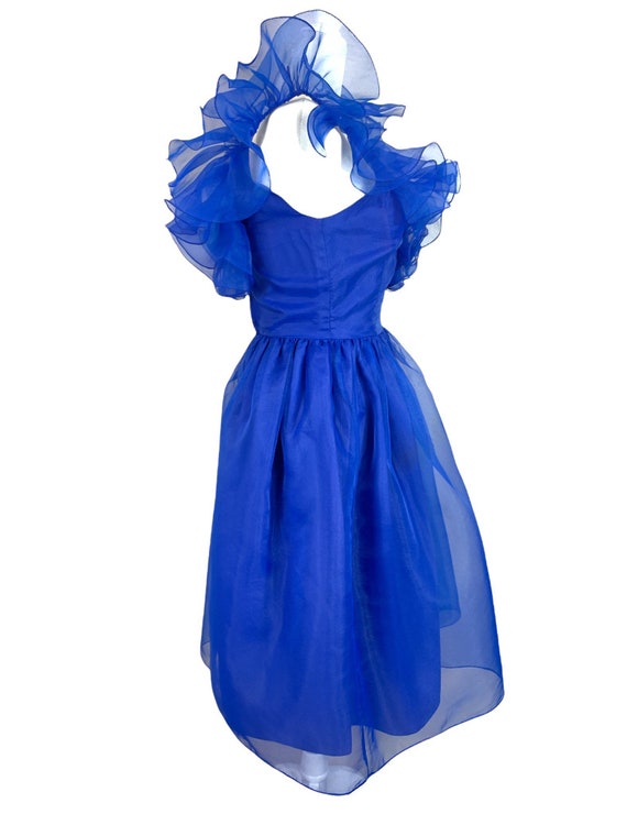 70’s Royal Blue Chiffon Tea Length Gown - image 5