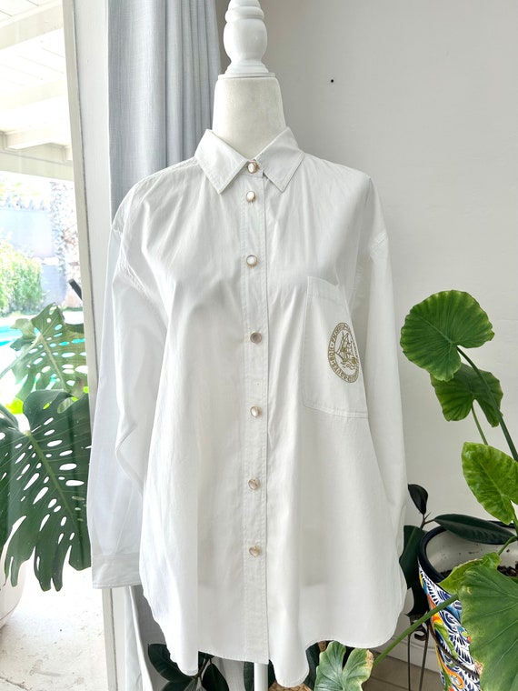 90's Nautical Embroidered Blouse L