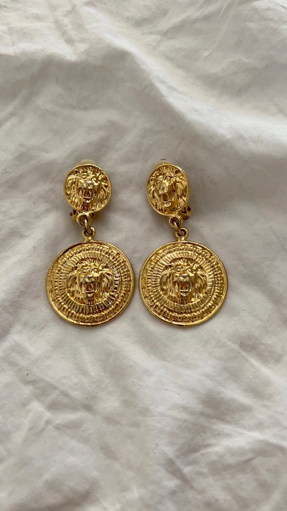 Vintage Lion Head Gold Statement Earrings