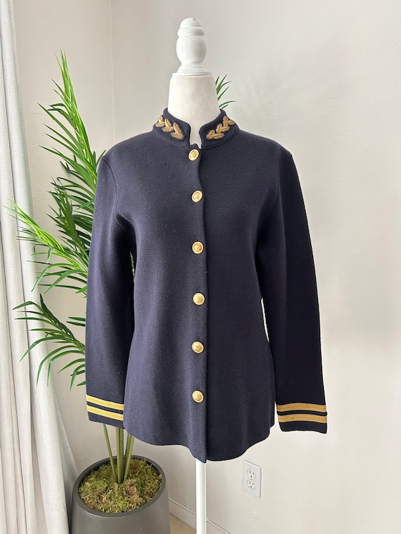 Vintage Navy Blue Military Style Knit Sweater