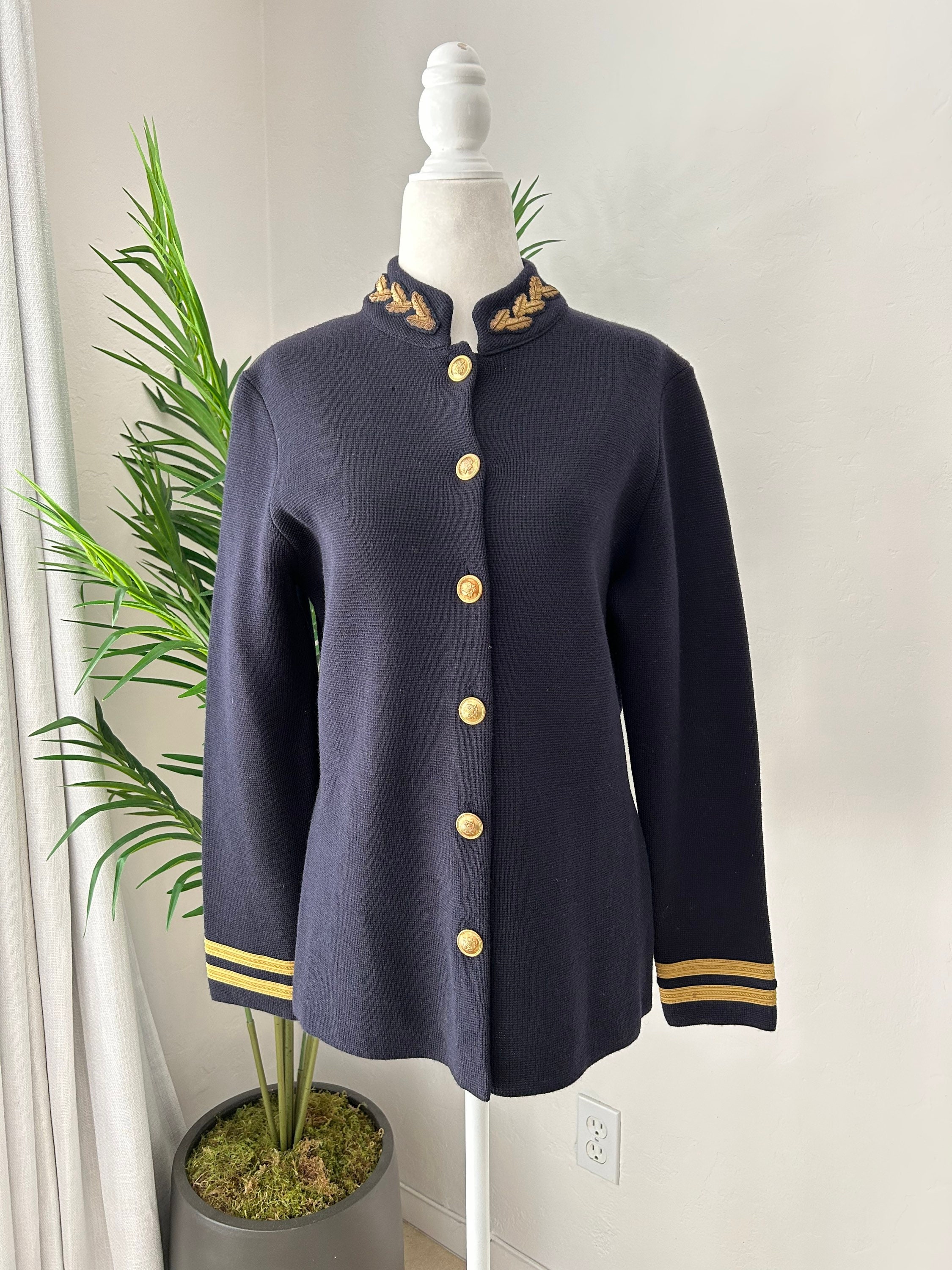 Vintage Navy Blue Military Style Knit Sweater - Etsy