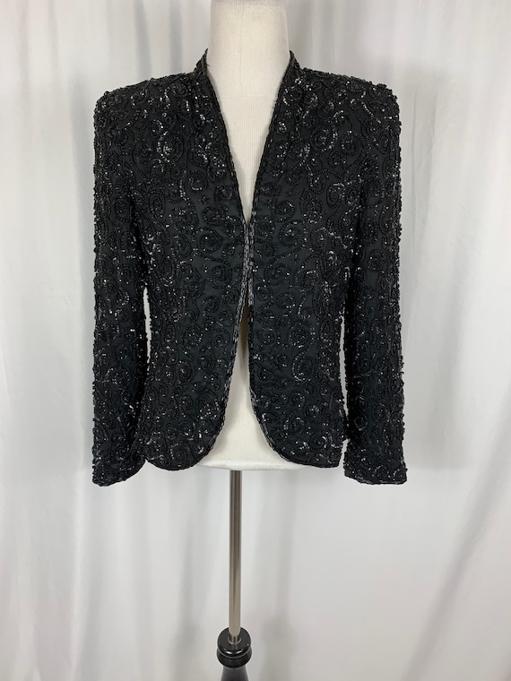 Vintage Sequined Black Silk Blazer