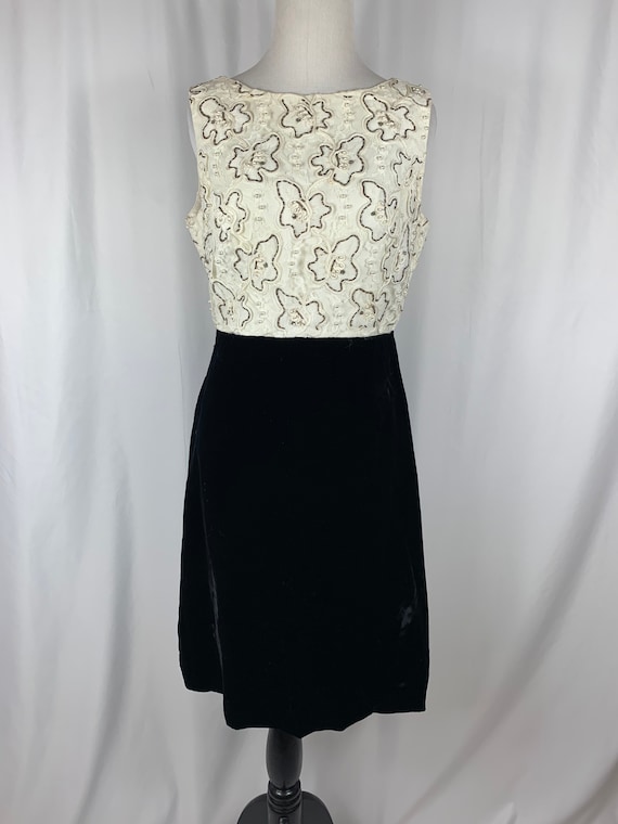 Vintage Black and White Beaded Velvet Dress