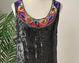 Black Sequin Column Dress