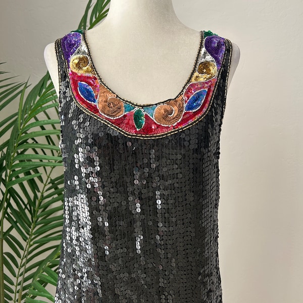 Black Sequin Column Dress