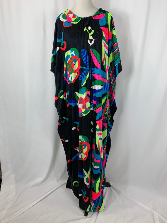Vintage Psychedelic Print Pleated Caftan