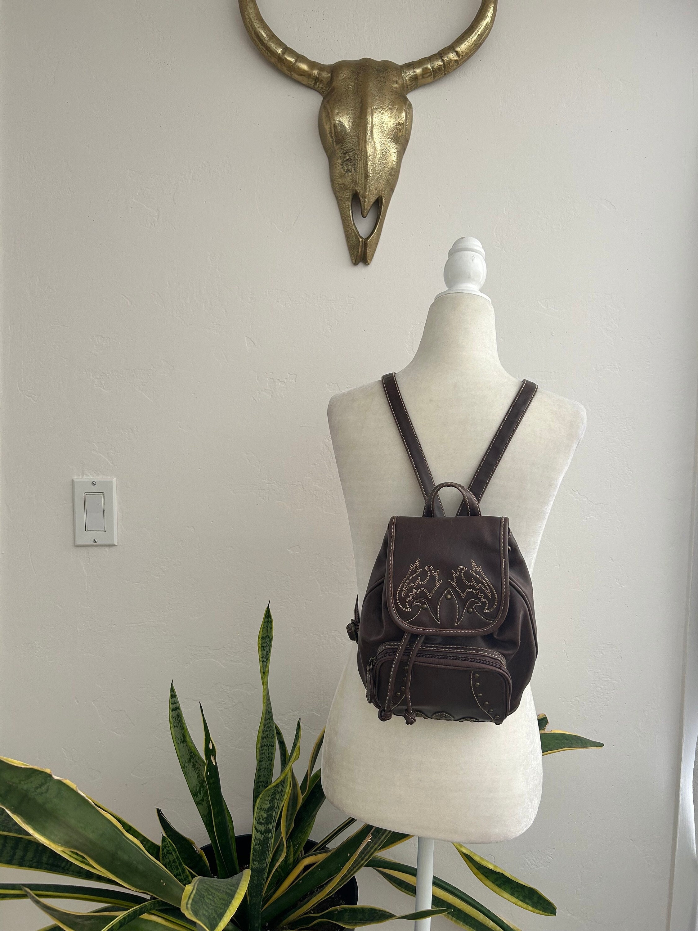 Brown Studded Faux Leather Mini Backpack - Etsy