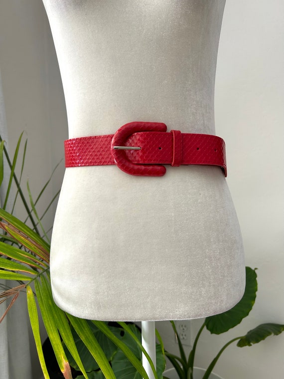 Red Faux Snake Skin Leather Belt