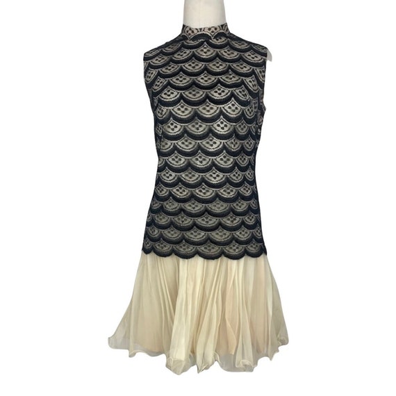 Vintage Black Lace and Cream Chiffon Dress - image 1