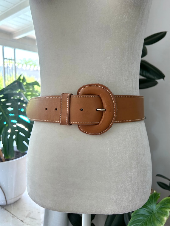 High Waisted Tan Leather Belt - image 1