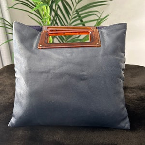 Navy Blue Leather Top Handle Tote
