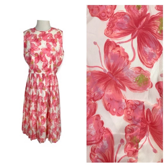 60's Butterfly Print Fit and Flare Sundress. - image 1