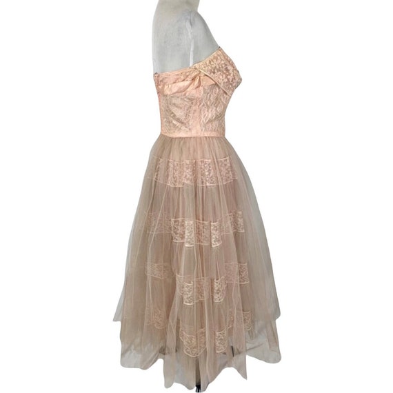 Vintage 50’s Pink Tulle Strapless Gown - image 2