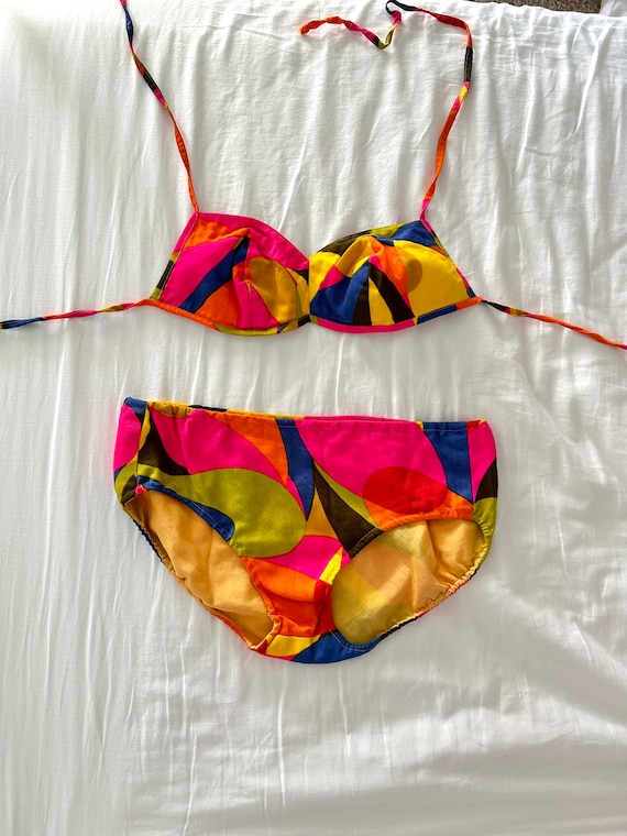 60's Neon Mod Print Hip Hugger Bikini