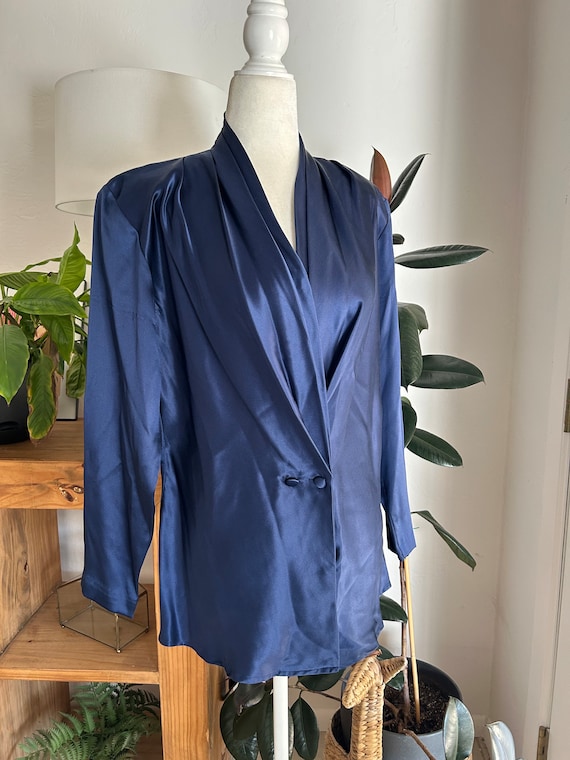 90's Navy Blue Silk Blouse