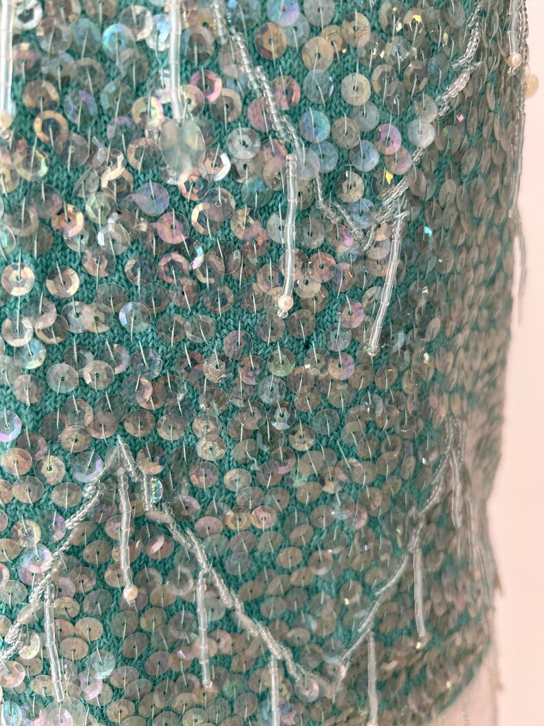50's Blue Beaded Sequin Knit Shell image 5