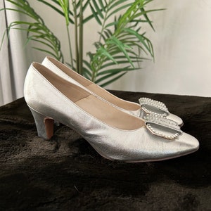 Silver Leather Rhinestone Heels