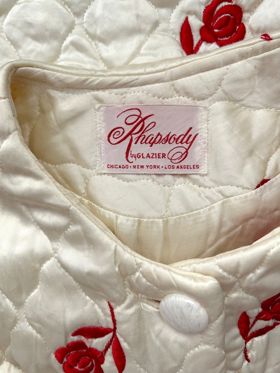 Rose Print Ivory Satin Quilted Coat - image 7