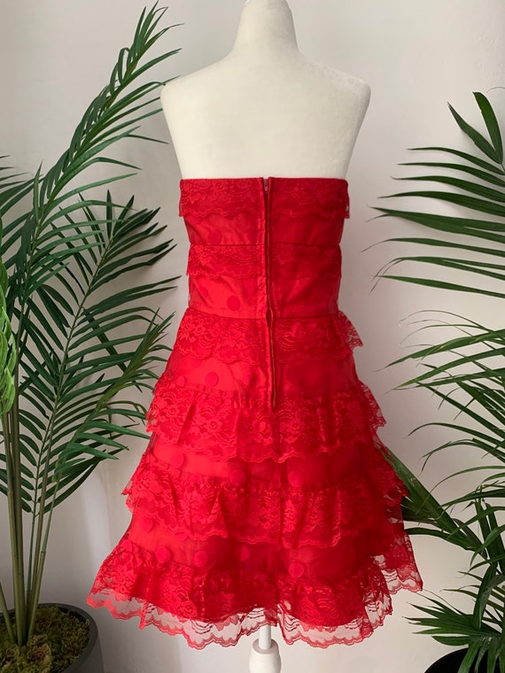 Red Strapless Tiered Dress - image 4
