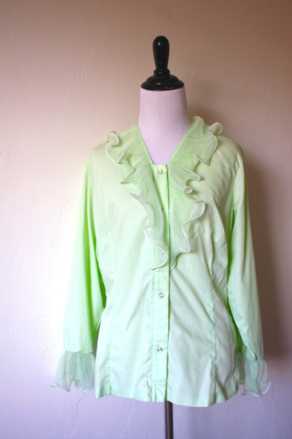 Vintage Pistachio Ruffle Front Country Blouse