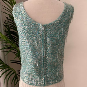 50's Blue Beaded Sequin Knit Shell image 4