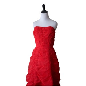1950&#39;s Cherry Red Chiffon Ruffle Formal Gown