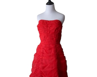 1950&#39;s Cherry Red Chiffon Ruffle Formal Gown