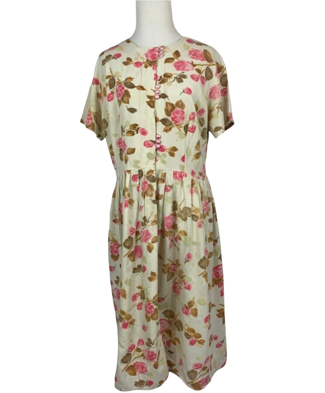rose print fit and flare dress QUIET ROSE SS FIT & FLARE DRESS – Aldila Boutique main image 1