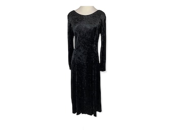 Vintage Long Sleeve Witchy Black Velvet Dress