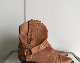 Brązowe skórzane buty kowbojskie vintage 8