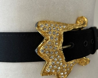 Black Satin Belt With Gold Rhinestone Buckle - Etsy display picture 2