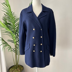 Vintage Navy Blue Double Breasted Knit Sweater