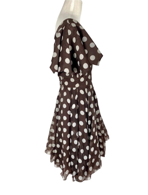 60's Bat Wing Brown Polka Dot Fit and Flare Dress - image 4