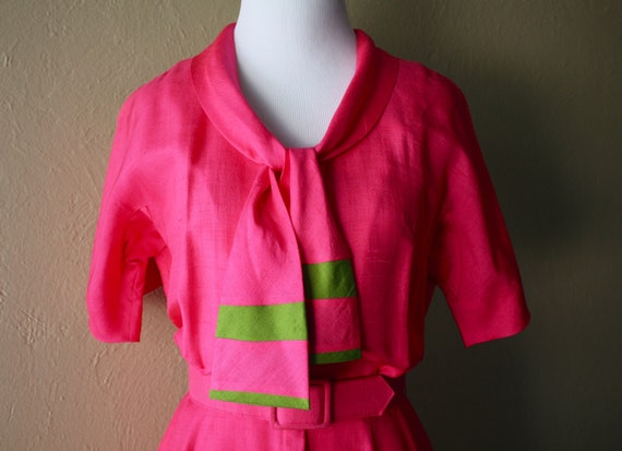 Vintage Bubblegum Pink Silk Shirtwaist Dress