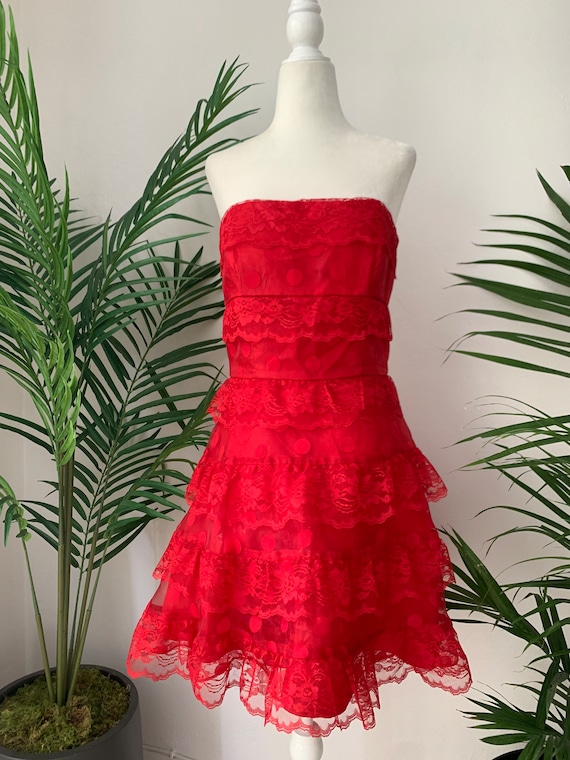 Red Strapless Tiered Dress