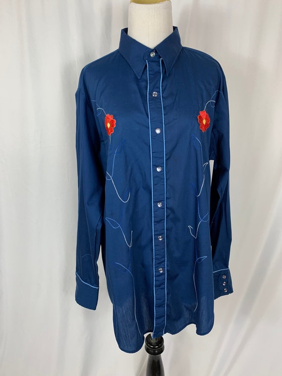 Mens Vintage Embroidered Pearl Snap Western Shirt
