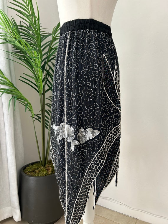 Vintage Black and White Silk Beaded Skirt - image 2
