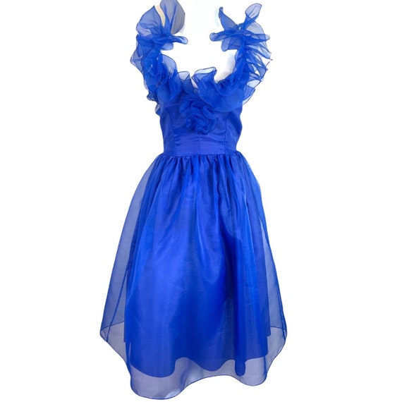 70’s Royal Blue Chiffon Tea Length Gown - image 1