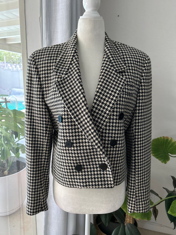 Cropped Houndstooth Double Breasted Jacket