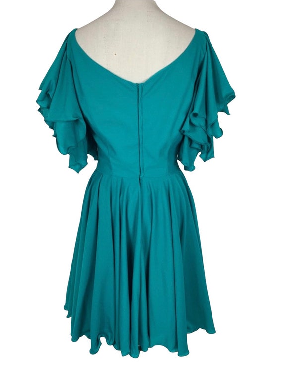 Vintage Teal Fit and Flare Ruffle Sleeve Dress - image 4