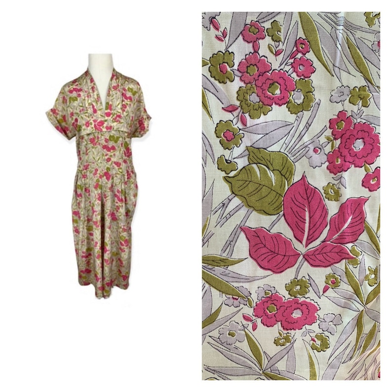 40s Floral Rayon Dress image 1