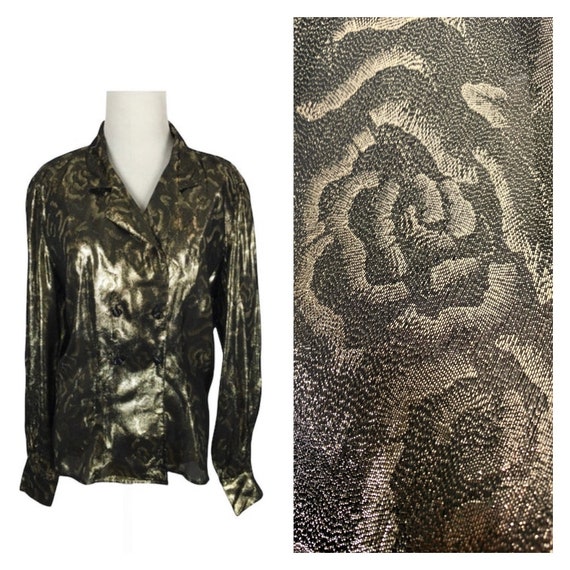 Christian Dior Black and Gold Lamé Blouse - image 1