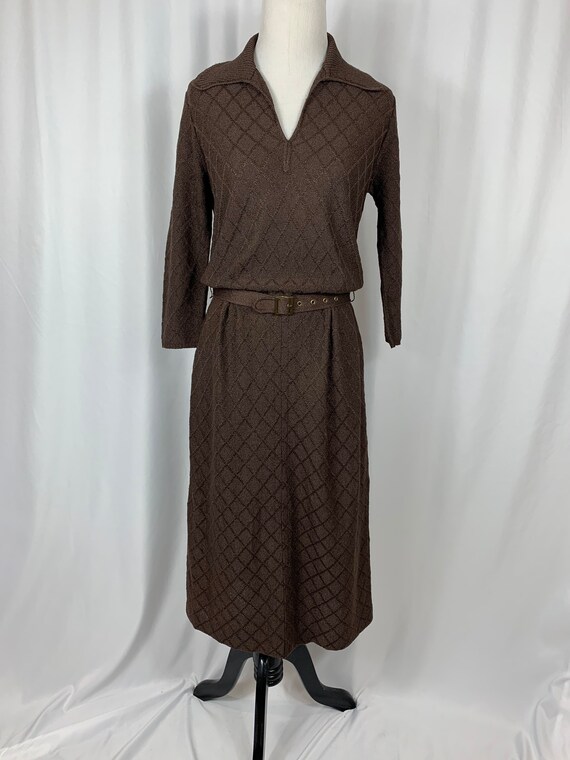 Vintage Chocolate Knit Sweater Dress With Belt