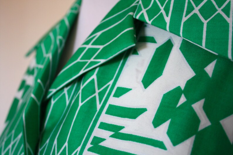 Vintage Alex Colman Emerald Geometric Print Blouse