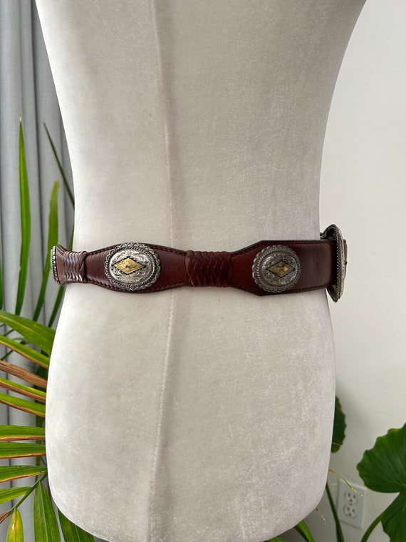 Vintage Brown Leather Conch Belt - image 2