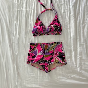 60&#39;s Neon Psychedelic High Waisted Bikini