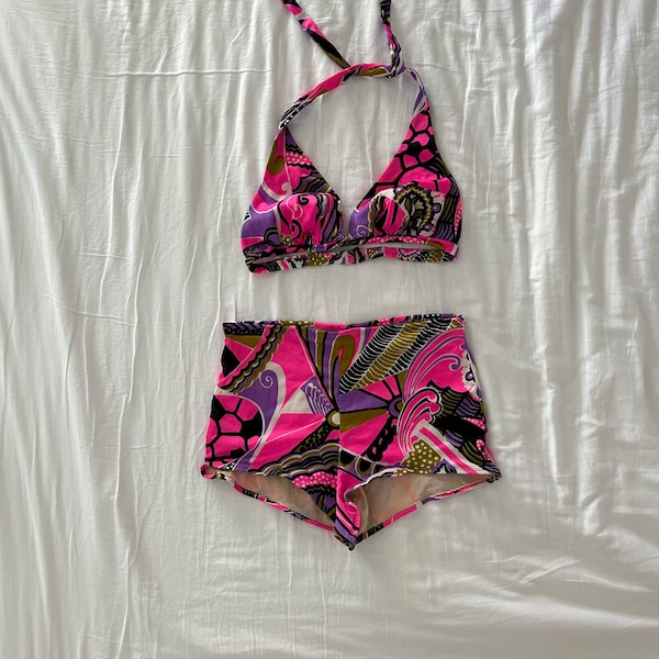 60's Neon Psychedelic High Waisted Bikini