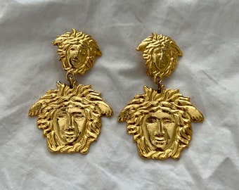 Vintage Medusa Head Gold Statement Earrings