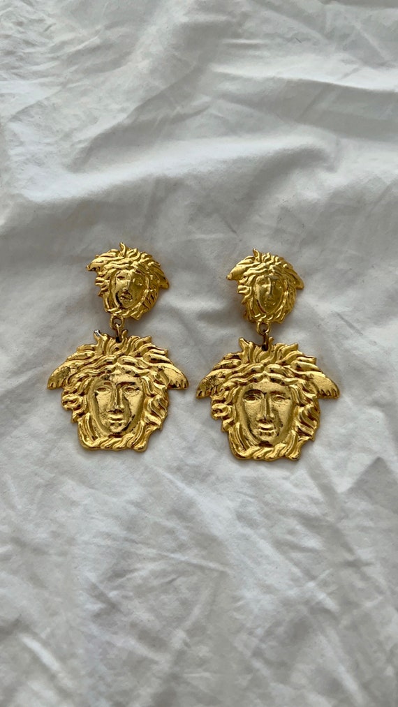 Vintage Medusa Head Gold Statement Earrings